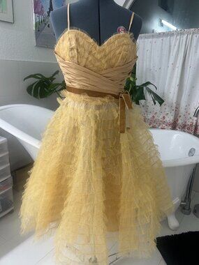 unique vintage  tulle swing dress - yellow